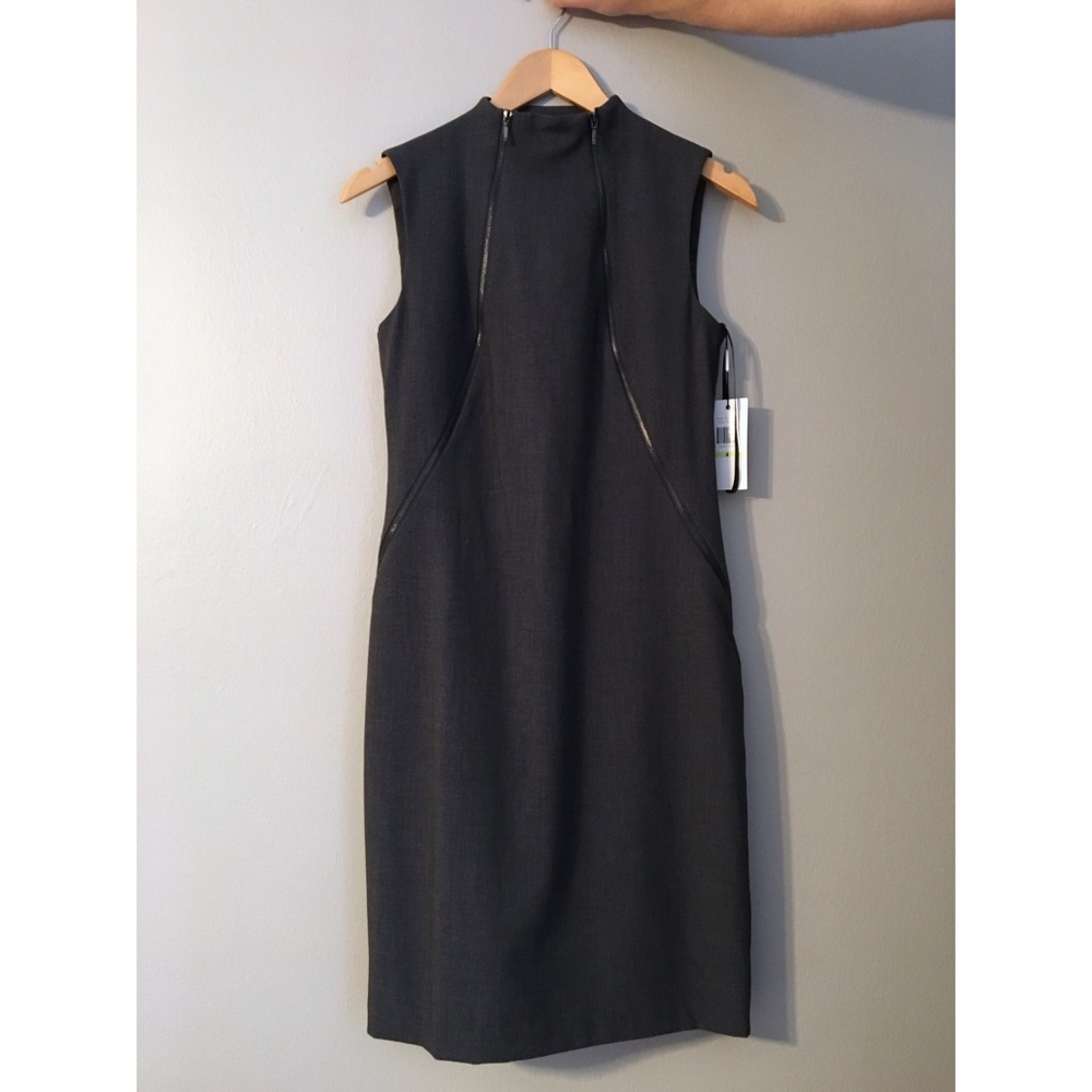 Charcoal high-neck zipper pencil dress